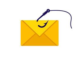 There is a yellow envelope that has a fishing hook attached to it vector