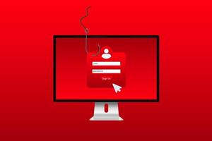 Computer screen displaying a phishing concept with password login and hook symbol vector