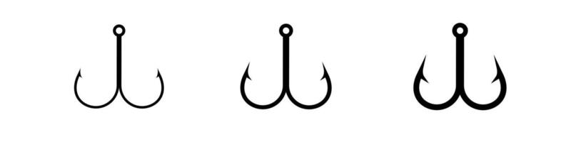 Three black fishing hooks with sharp curved points arranged side by side in simple design vector