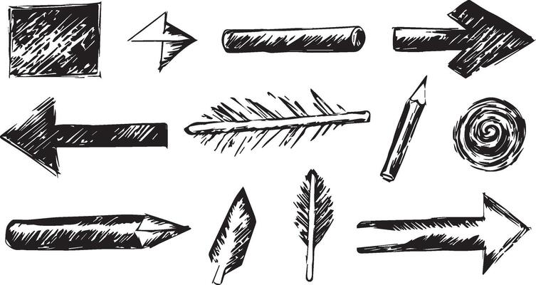 Set of charcoal arrows black and white