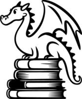 Silhouette of a Dragon Sitting on a Stack of Books vector