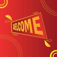 Grand Welcome Yellow lettering sign in modern ribbon with red gradient background vector