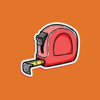 A colorful illustration of a red measuring tape with a yellow tape extending, set against an orange background signifying tools, precision, and DIY projects. vector
