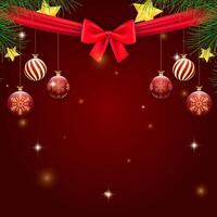 Christmas background with red ribbon and balls vector