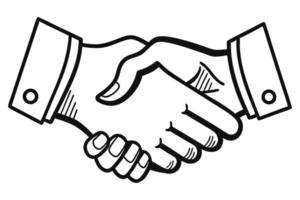 two hands shaking, representing business partnership and agreement Black color vector