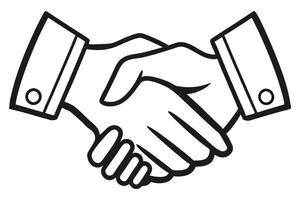 two hands shaking, representing business partnership and agreement black color line art vector