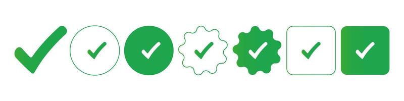 Green check mark set. Approved symbol. Checked flag. v. vector
