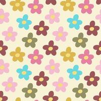 Naive seamless floral pattern with colorful daisies on light background in doodle style. Modern minimalistic kids fashion background design. vector