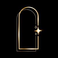 Star glare golden arch geometric frame shape, golden minimalist y2k frame vector