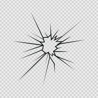 Crack shot in glass, silhouette linear crack breaks, broken glass or ice, abstract patterns vector