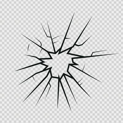 Crack shot in glass, silhouette linear crack breaks, broken glass or ice, abstract