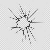 Crack shot in glass, silhouette linear crack breaks, broken glass or ice, illustration abstract patterns. vector