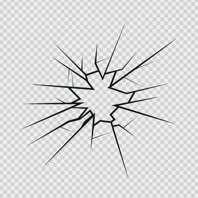 Crack shot in glass, silhouette linear crack breaks, broken glass or ice, illustration patterns