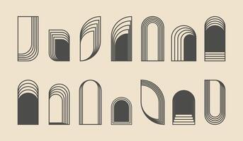 Minimalist decorative aesthetic arch frame, linear elements in art deco style. Linear geometric shapes vector