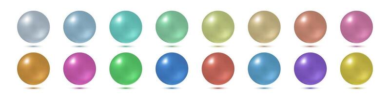 Colored 3d balls set, volume sphere on a white background with shadows, colorful pearls illustration vector