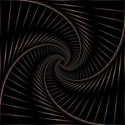 Bronze spiral twist abstract with light rays on black