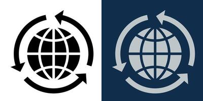 Global Network Icon with Arrows. Icon of Arrows and globe. Worldwide Communication, Internet Connectivity, and Data Exchange for Business, Technology, and Digital Transformation Concepts. vector
