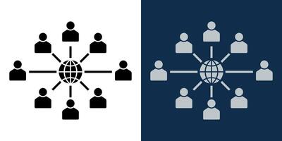 Global network connection icon. Silhouette icon of people connected around the world, symbolizing teamwork, communication, social media, and online collaboration. Icon of people and globe vector