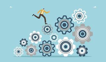 Man running up gears vector