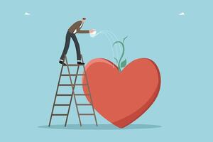 Man watering sprout on heart vector