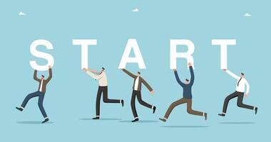 Men run with letters start vector
