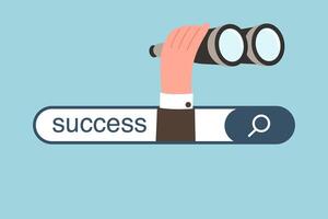 Hand with binoculars from search bar with success vector