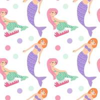 Colorful mermaid pattern with pastel dots - whimsical ocean fantasy design vector