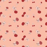 Seamless pattern of red cherries on light peach background vector