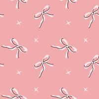 Pink pattern with cute bows and stars on soft background vector