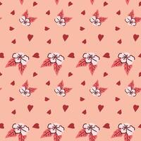 Seamless pink floral pattern with hearts on a peach background vector