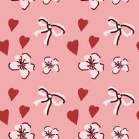 Romantic pink pattern with bows, flowers, and hearts on a soft background vector