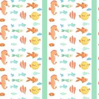 Colorful sea creatures pattern with fish, seahorses, and shells on a light background vector