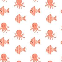 Cute sea creatures pattern featuring smiling octopuses and fish vector