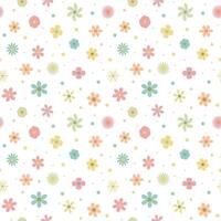 Abstract Seamless floral pattern with dots, simple colorful flowers hand drawn pattern, vintage groovy flowers. 60s, 70s, 80s vector