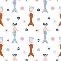 Seamless pattern with mermaids and flowers, fairy tale pattern with princesses, pattern for children cards, designs, invitations vector