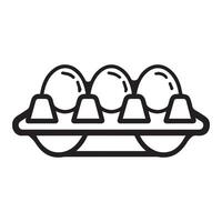 Outline of three egg cartons, each containing stylized eggs, on a white background, symbolizing food storage or breakfast items. vector
