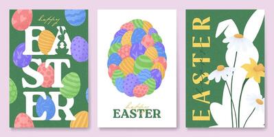 Easter banners set with colorful eggs and bunny vector