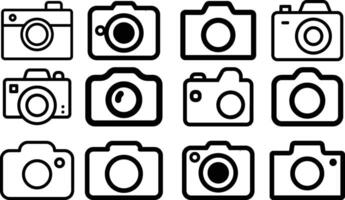 A Collection of Line Art Camera Icon Silhouette Illustration. vector