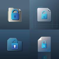 Secure Folder and Locked File Icons - Cyber Security Set vector