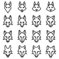 A set of different animal heads in line art style vector