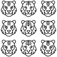 a set of nine tiger faces, each with different expressions vector