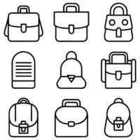 school bag icon set, line style design vector