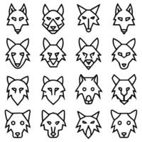 a set of wolf head icons in a line style vector