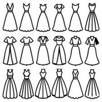 set of different dresses line art design on a white background vector