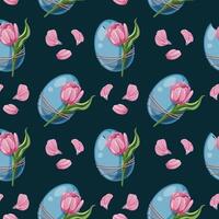Seamless Pattern with Easter Egg and Pink Tulip. Easter Background for Fabric, Wallpaper, Wrapping Paper, etc. Happy Easter Design. vector