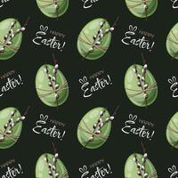 Seamless Pattern with Easter Egg and Willow Branches. Easter Background for Fabric, Wallpaper, Wrapping Paper, etc. Happy Easter Design. vector