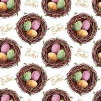 Seamless Pattern with Nest and Colorful Easter Eggs. Delicate Spring Texture for Fabric, Wallpaper, Wrapping Paper, and Scrapbooking. Perfect for Easter and Spring Designs. vector