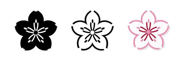 sakura flower icon set in glyph, line, and color styles symbolizing cherry blossoms and springtime beauty vector