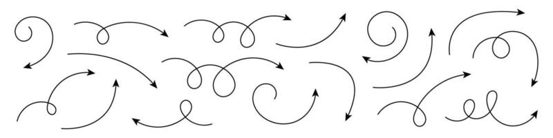 Hand drawn curved arrows. Set of hand drawn arrows. vector
