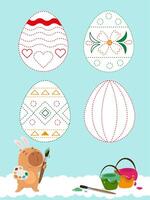Easter writing practice with cute capybara. Easter eggs drawing. Education developing worksheet. Activity page. vector